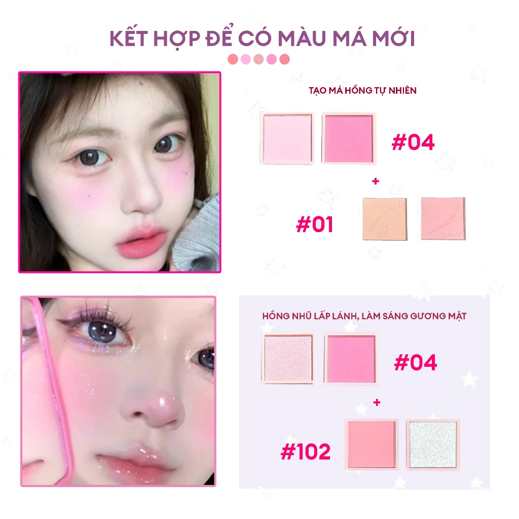 Má Hồng, Phấn Má, Phấn Má Hồng, Má Hồng XIXI 4 ô Nhũ Sáng Nhũ Lì Bền Màu - D511