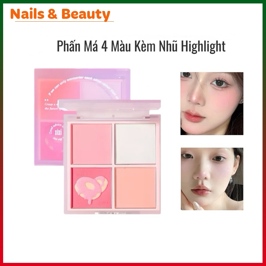 Má Hồng, Phấn Má, Phấn Má Hồng, Má Hồng XIXI 4 ô Nhũ Sáng Nhũ Lì Bền Màu - D511
