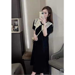 Váy bầu - CỘC TAY ĐEN COTTONG CỔ REN NHỌN