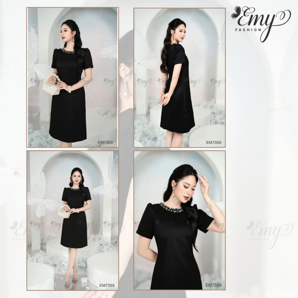 Ảnh Đầm Suông Đen Thiết Kế Cao Cấp Trung Niên EMY EM7359 Sang Trọng Thanh Lịch Đi Dự Tiệc, Đi Chơi 4
