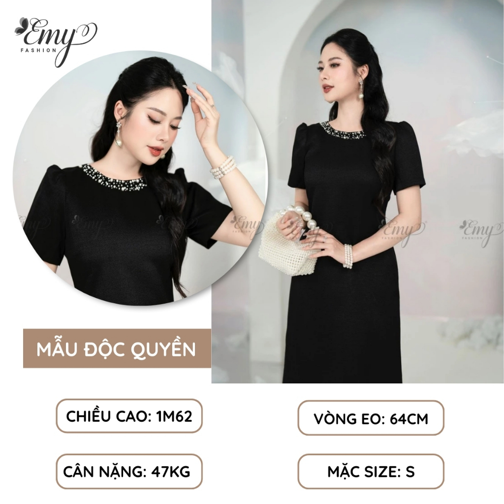 Ảnh Đầm Suông Đen Thiết Kế Cao Cấp Trung Niên EMY EM7359 Sang Trọng Thanh Lịch Đi Dự Tiệc, Đi Chơi 2