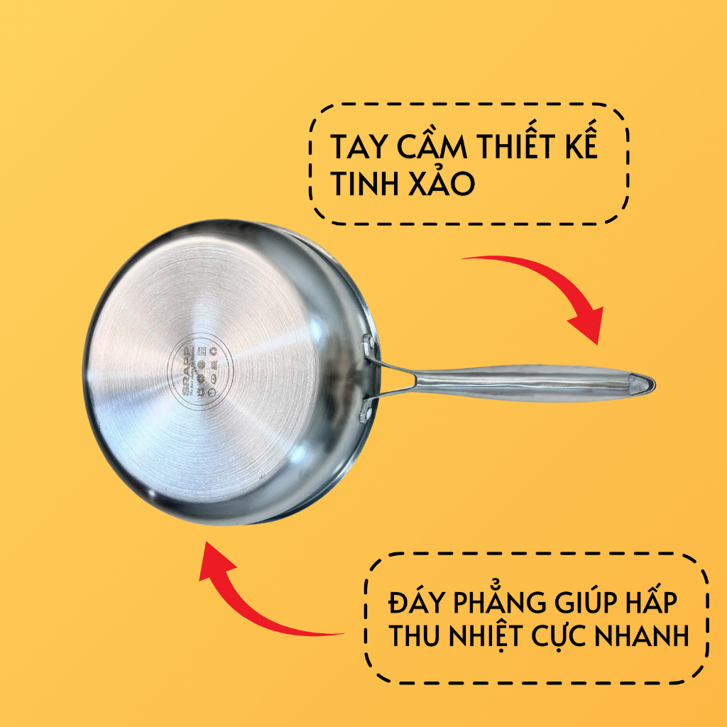 Chảo chống dính inox SRAPP, chảo tuyết sâu lòng thiết kế inox nguyên khối cực dày đường kính 28cm
