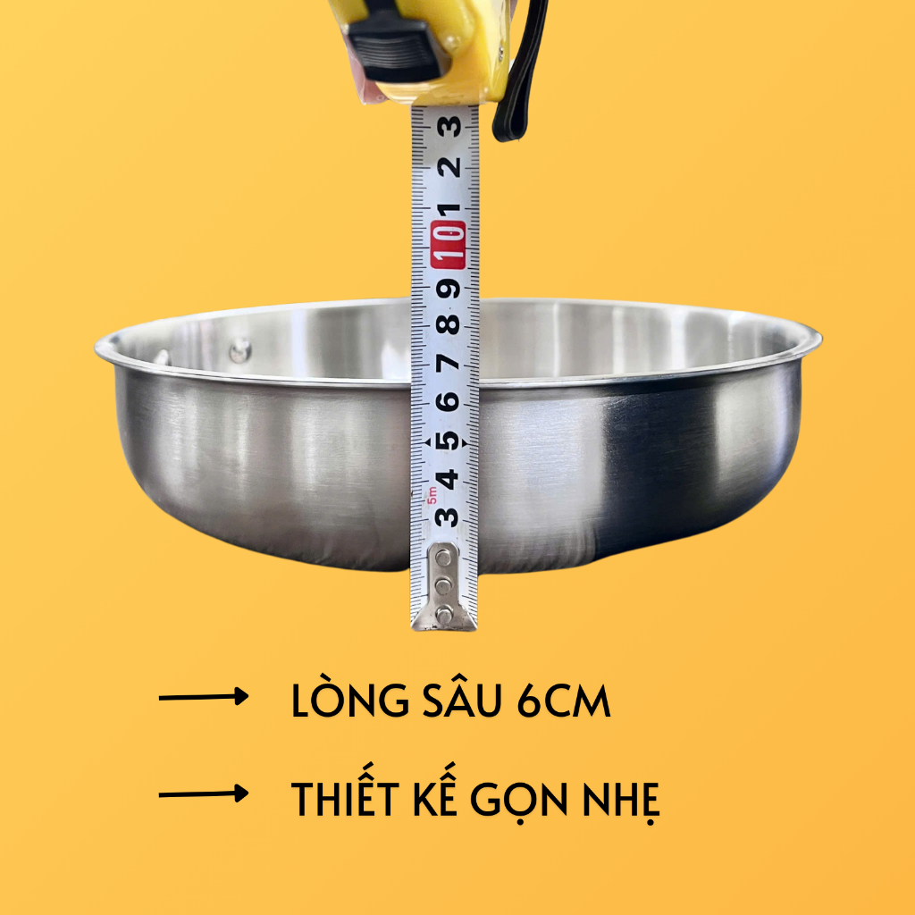 Chảo chống dính inox SRAPP, chảo tuyết sâu lòng thiết kế inox nguyên khối cực dày đường kính 28cm