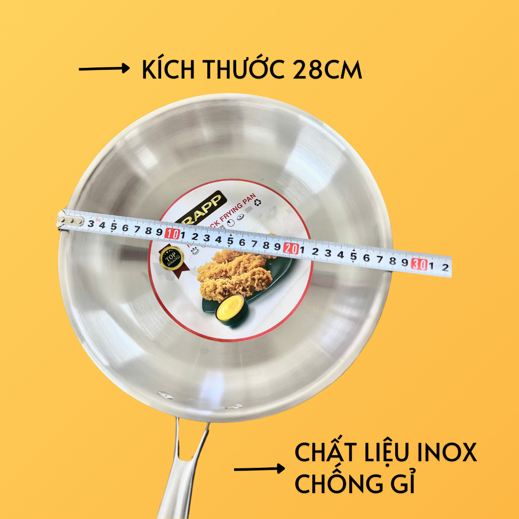 Chảo chống dính inox SRAPP, chảo tuyết sâu lòng thiết kế inox nguyên khối cực dày đường kính 28cm