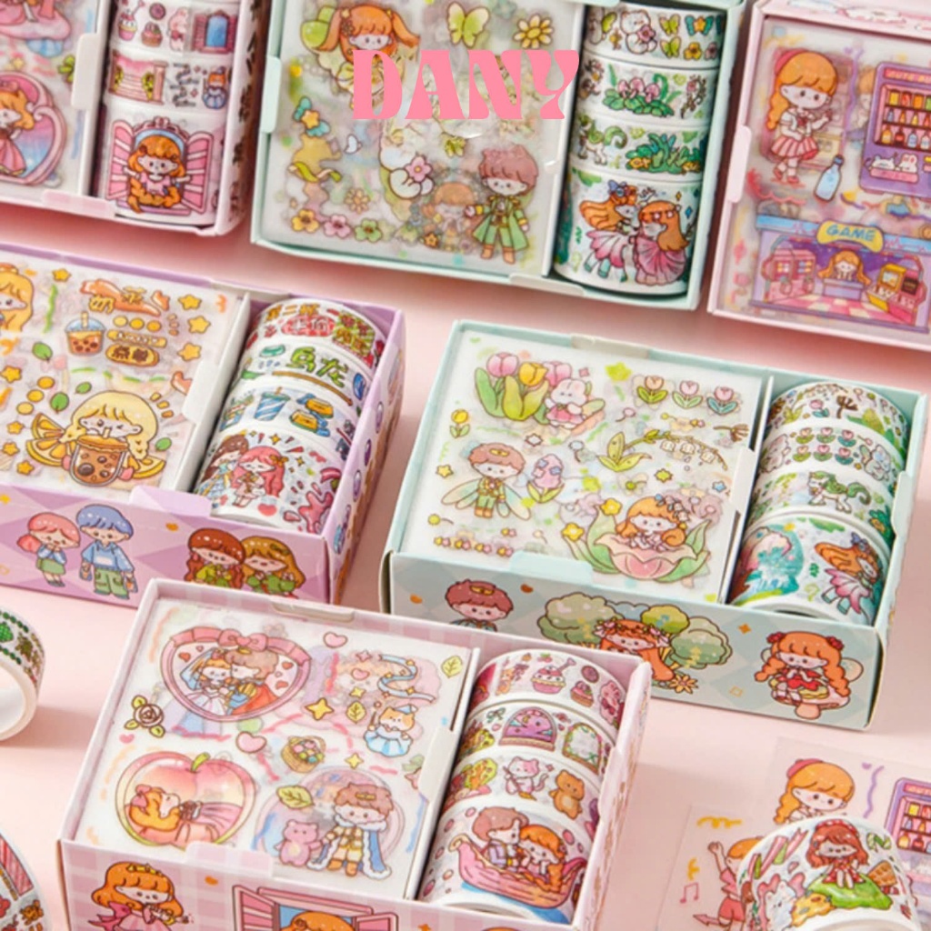 HC0018 DANY SET HỘP 8 MÓN WASHI TAPE + STICKER DÁN CUTE DÙNG TRANG TRÍ SÁNG TẠO (MÀU NGẪU NHIÊN)