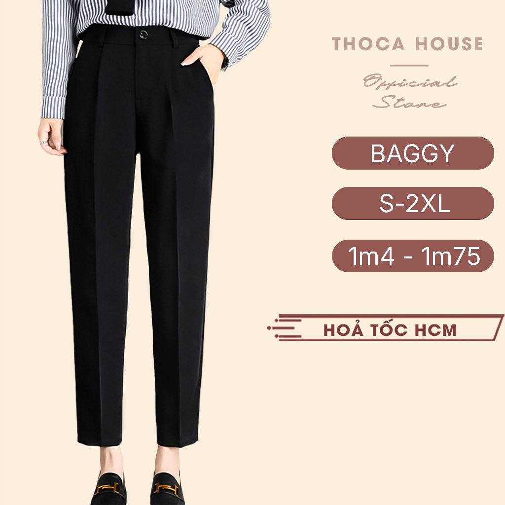 Ảnh Quần tây baggy nữ đen form dài đi làm, đi học THOCA HOUSE quần tây cho nữ trên 170cm dài 100cm 1
