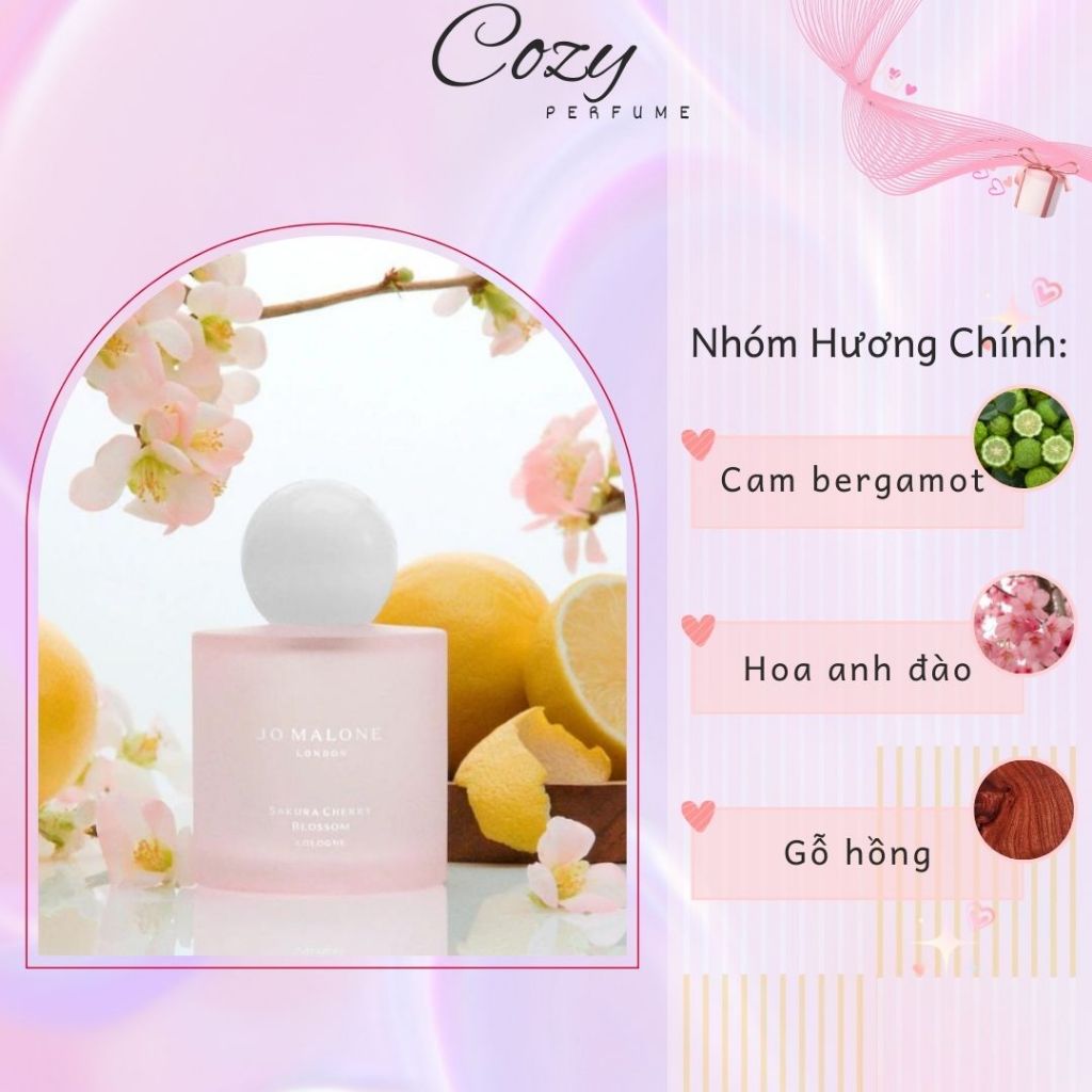 Nước hoa nữ Jo Malone Sakura Cherry Blossom Chiết 5ml/10ml Hương thơm Tươi mát Hiện đại-Cozy Perfume