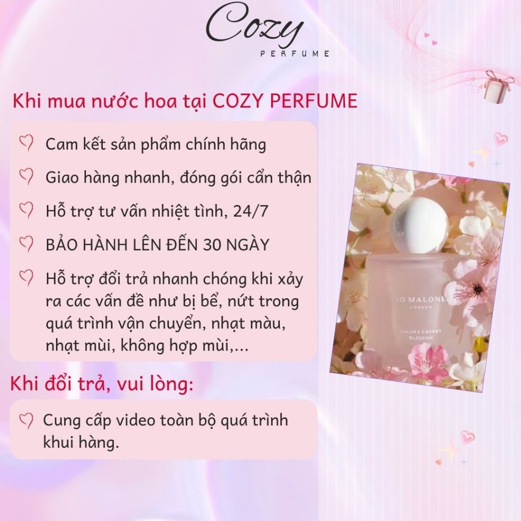 Nước hoa nữ Jo Malone Sakura Cherry Blossom Chiết 5ml/10ml Hương thơm Tươi mát Hiện đại-Cozy Perfume