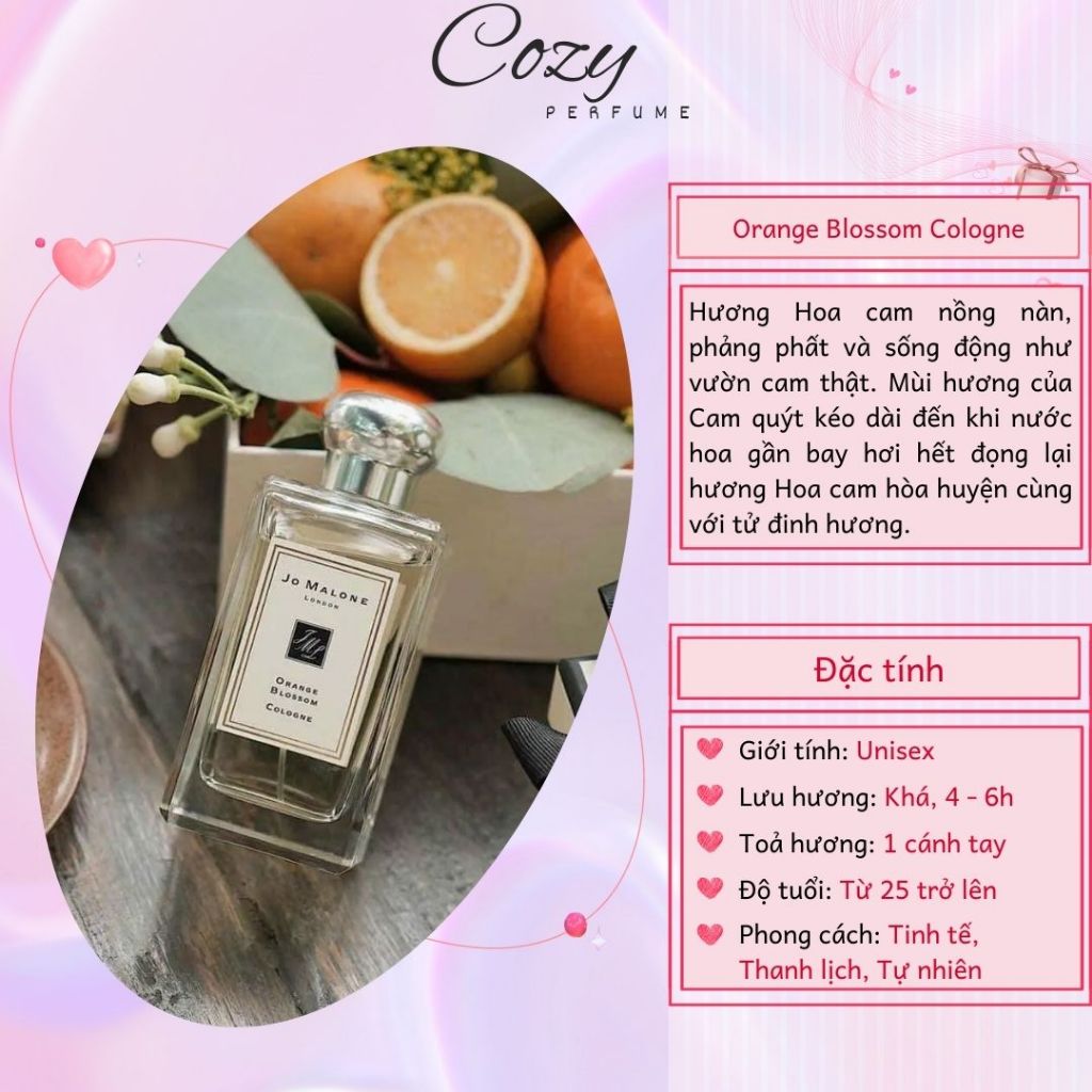 Nước hoa unisex Jo Malone Orange Blossom Cologne Chiết 5ml/10ml Hương thơm Thanh lịch - Cozy Perfume