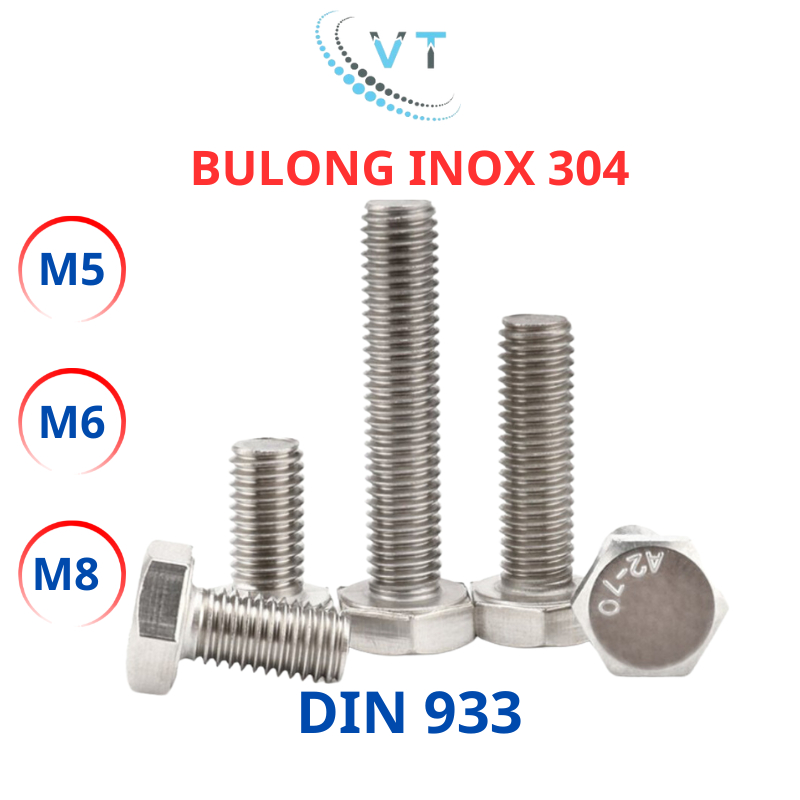 Set 10 Bulong lục giác ngoài inox 304 M5 đủ size từ 10mm - 60mm (túi 10 con)