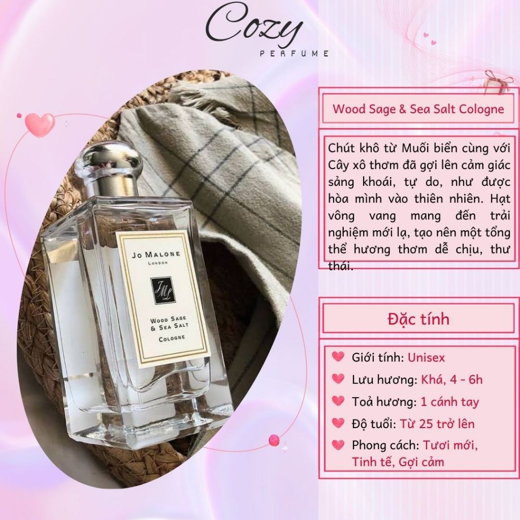Nước hoa unisex Wood Sage & Sea Salt Cologne Chiết 5ml/10ml Hương thơm Tươi mới - Cozy Perfume