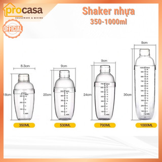 Bình Lắc Shaker Nhựa 350ML - 530ML - 700ML - 1000 ML (Đã bao gồm nắp) - Bình pha chế cocktail
