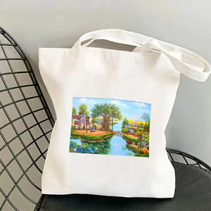 Túi Tote canvas bộ sưu tập Tranh Phong Cảnh Làng Quê Việt Nam túi vải đeo vai phong cách thời trang đựng đồ tota68