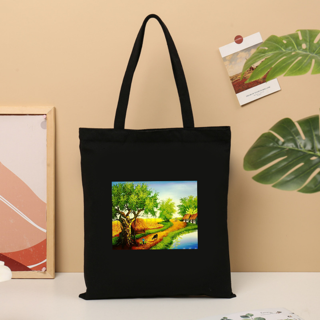 Túi Tote canvas bộ sưu tập Tranh Phong Cảnh Làng Quê Việt Nam túi vải đeo vai phong cách thời trang đựng đồ tota68
