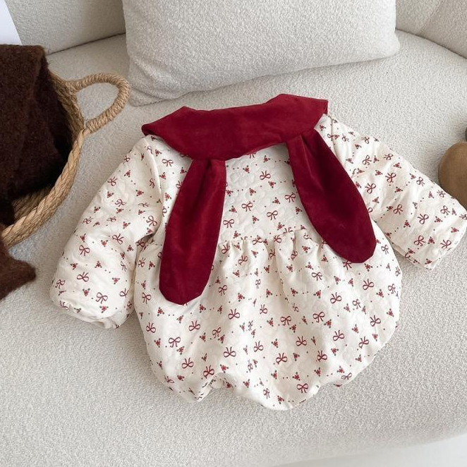 (HÀNG CÓ SẴN) QC - Bodysuit tai thỏ đỏ cover Hàn Quốc hàng quảng châu dày dặn ấm áp cho bé gái