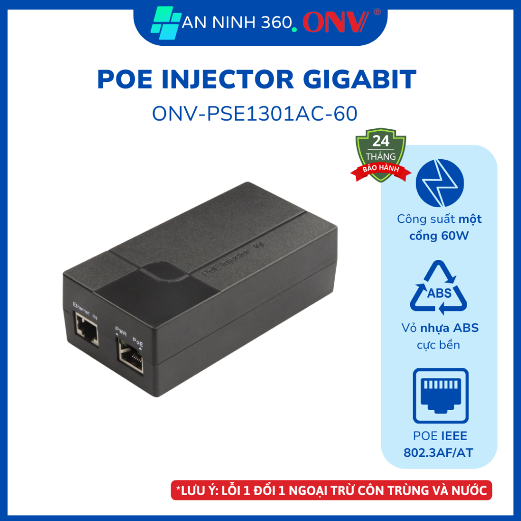 PoE Injector 1 cổng Gigabit công suất cao | ONV-PSE1301AC-60 | Shopee ...