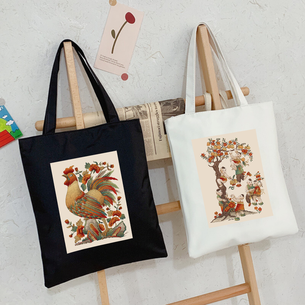 Túi Tote bộ sưu tập TRANH ĐÔNG HỒ Việt Nam túi vải canvas đeo vai phong cách đi chơi đi học thời trang đựng đồ tota071