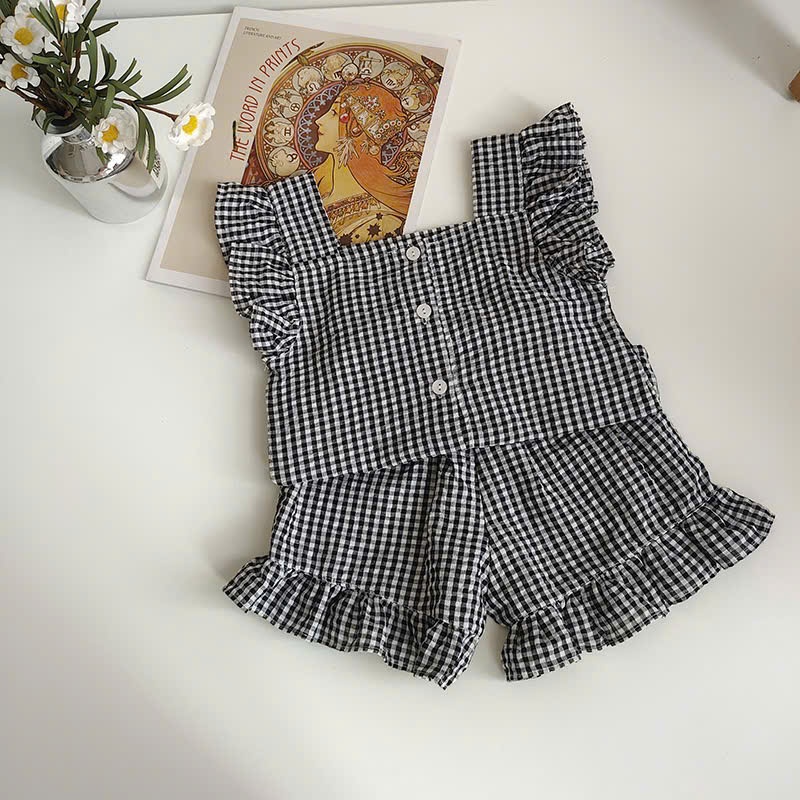 (HÀNG CÓ SẴN) - QCCC- Set bộ caro bánh bèo cover Hàn Quốc hàng quảng châu cho bé gái 5-13kg