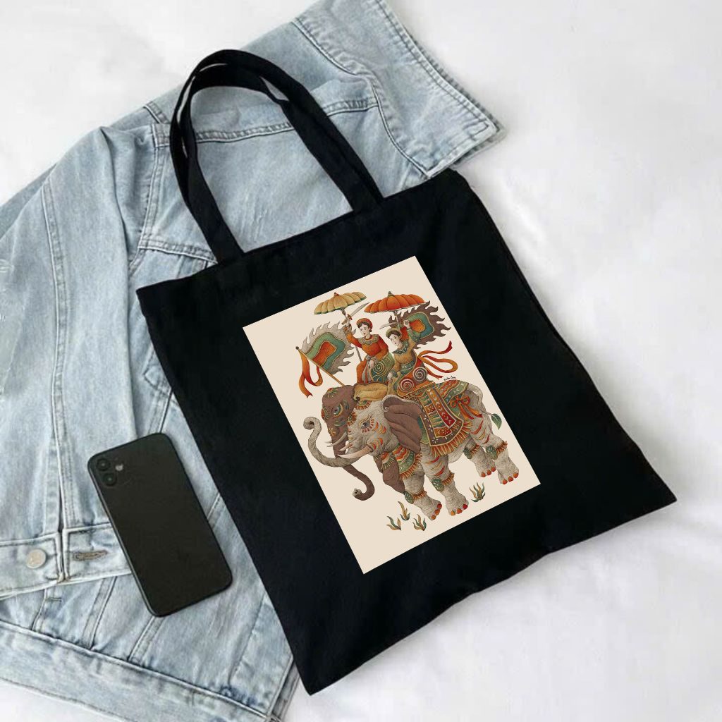 Túi Tote bộ sưu tập TRANH ĐÔNG HỒ Việt Nam túi vải canvas đeo vai phong cách đi chơi đi học thời trang đựng đồ tota071