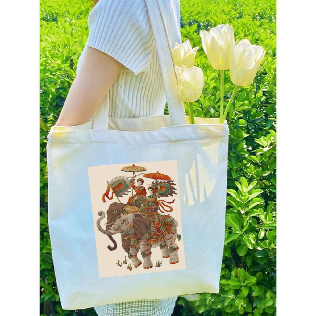 Túi Tote bộ sưu tập TRANH ĐÔNG HỒ Việt Nam túi vải canvas đeo vai phong cách đi chơi đi học thời trang đựng đồ tota071