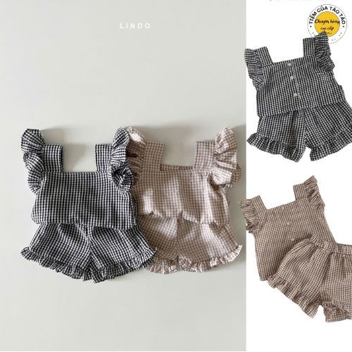(HÀNG CÓ SẴN) - QCCC- Set bộ caro bánh bèo cover Hàn Quốc hàng quảng châu cho bé gái 5-13kg