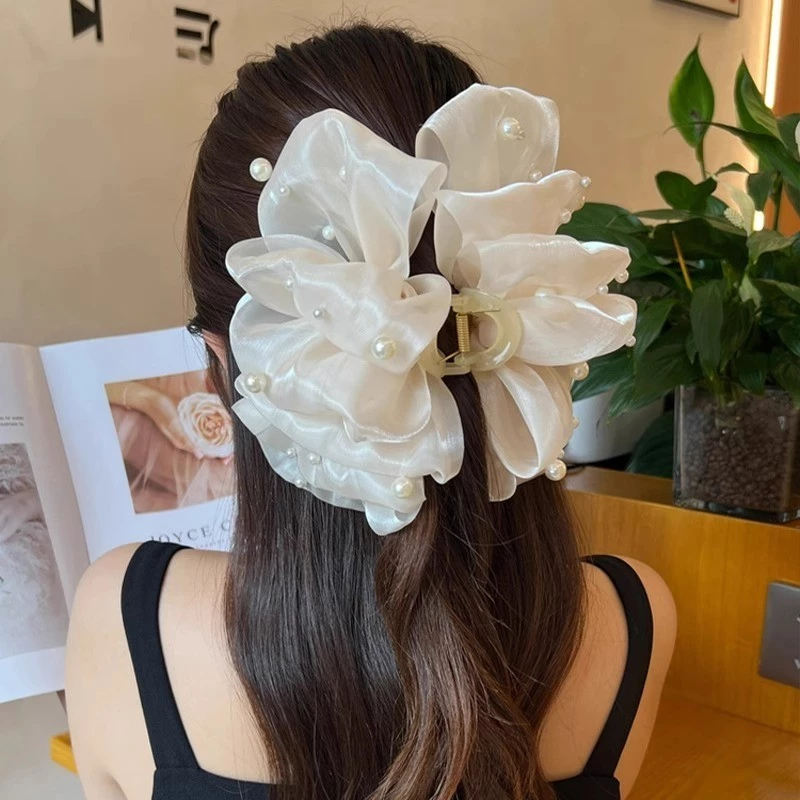 Kẹp Tóc Đám Mây Voan Đính Hạt Ngọc Phong Cách Retro Thanh Lịch Phụ Kiện Tóc Nữ Và Bé Gái Empoli