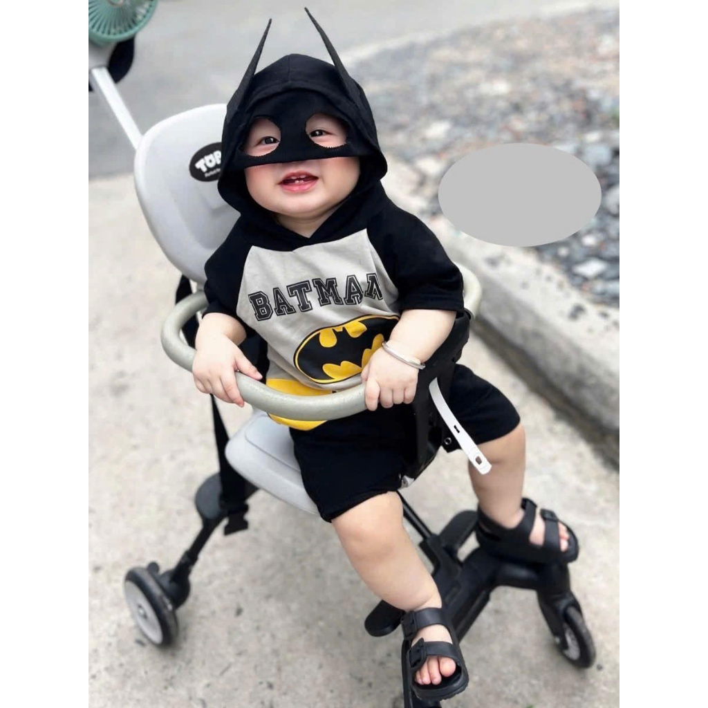 (HÀNG CÓ SẴN)-QCCC- Body liền thân kèm mũ Battman cover Hàn Quốc hàng quảng châu cho bé trai bé gái từ 5-14kg