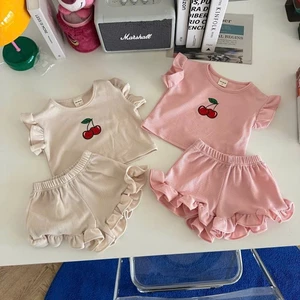 -QCCC- Set bộ đồ cherry mặc đi chơi ở nhà đều đẹp cover Hàn Quốc hàng quảng châu cho bé gái 9-16kg