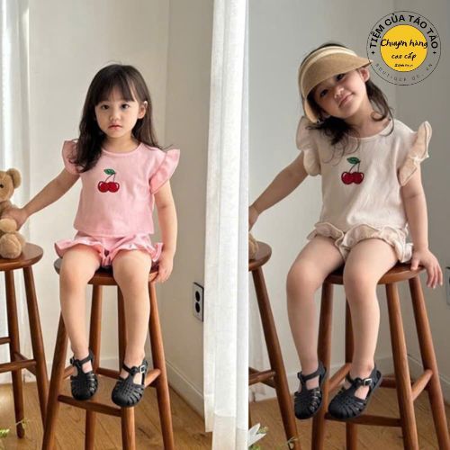 (HÀNG CÓ SẴN)-QCCC- Set bộ đồ cherry mặc đi chơi ở nhà đều đẹp cover Hàn Quốc hàng quảng châu cho bé gái 9-16kg