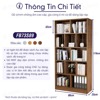 [Freeship Toàn Quốc] Kệ Sách Gỗ 5 Tầng FIVO FB73 Gỗ Chống Ẩm Cao Cấp Dày Dặn, Tấm Lưng Chắc Chắn, Dễ Dàng Lắp Ráp