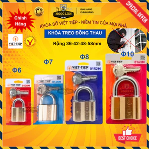 Khóa cửa, khóa treo đồng dùng chìa Việt Tiệp hàng chuẩn cầu 6,7,8,10mm an toàn bền bỉ và cao cấp