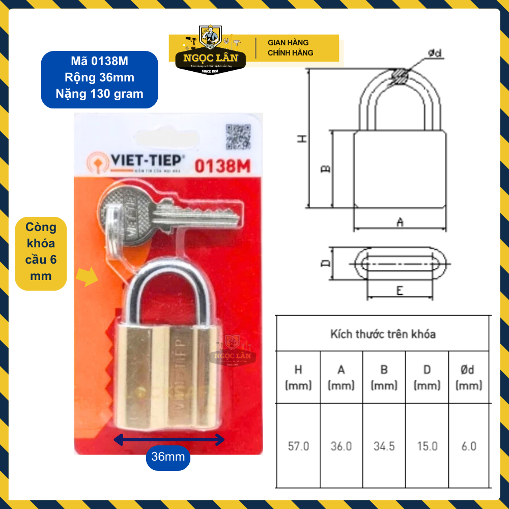 Khóa cửa, khóa treo đồng dùng chìa Việt Tiệp hàng chuẩn cầu 6,7,8,10mm an toàn bền bỉ và cao cấp
