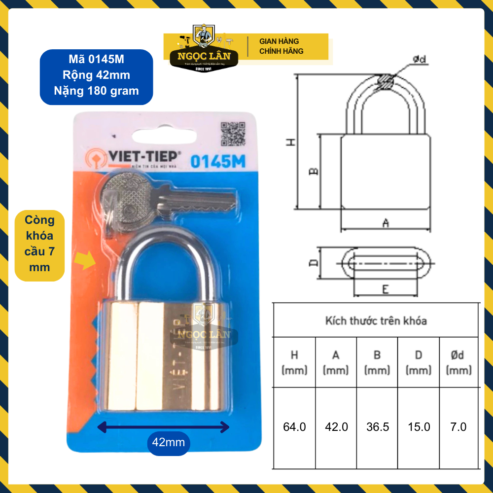 Khóa cửa, khóa treo đồng dùng chìa Việt Tiệp hàng chuẩn cầu 6,7,8,10mm an toàn bền bỉ và cao cấp