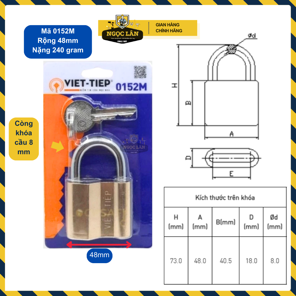 Khóa cửa, khóa treo đồng dùng chìa Việt Tiệp hàng chuẩn cầu 6,7,8,10mm an toàn bền bỉ và cao cấp