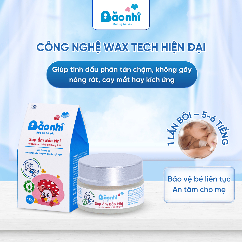 Sáp Giữ Ấm Cho Bé BẢO NHI Tránh Cảm Giảm Ho Ngừa Ngạt Mũi Từ Tinh Dầu Thiên Nhiên An Toàn Cho Bé 15g