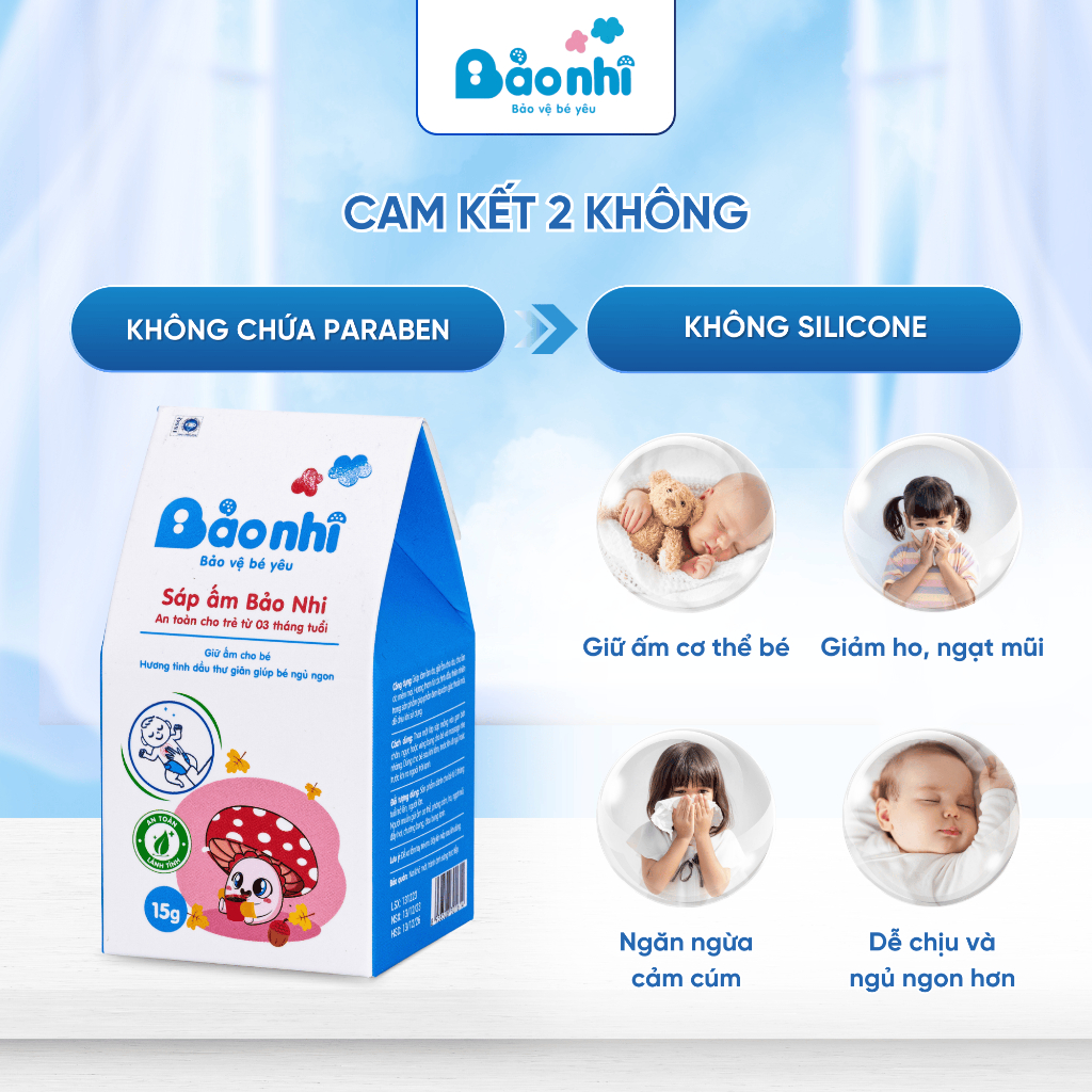 Sáp Giữ Ấm Cho Bé BẢO NHI Tránh Cảm Giảm Ho Ngừa Ngạt Mũi Từ Tinh Dầu Thiên Nhiên An Toàn Cho Bé 15g