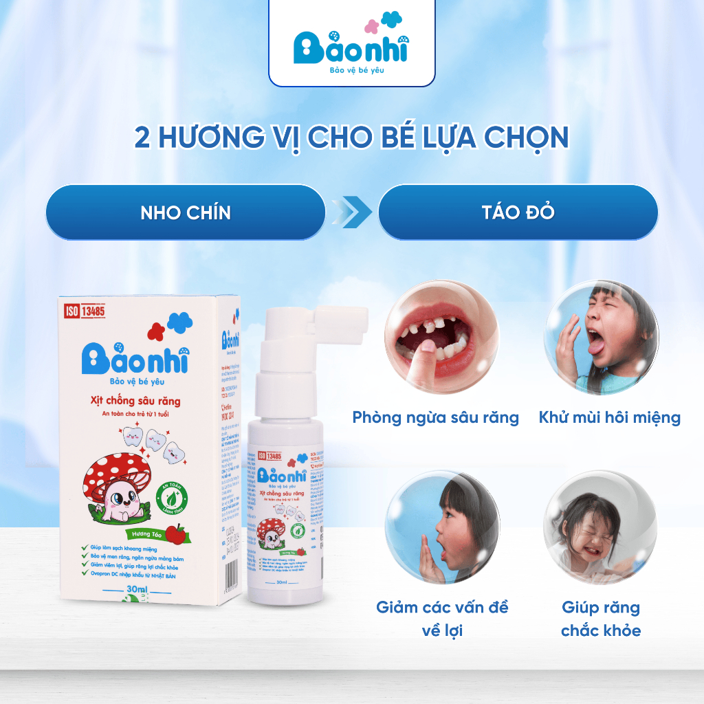 Xịt Chống Sâu Răng Bảo Nhi công nghệ Nhật Bản Sạch Mảng Bám Giảm Hôi Miệng An Toàn Khi Nuốt 30ml