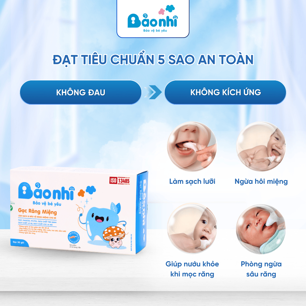 Gạc Rơ Lưỡi Bảo Nhi Tiêu Chuẩn 5SAO, Làm Sạch Răng, Lưỡi, Nướu và Khoang Miệng Cho Bé - 30Gói/Hộp