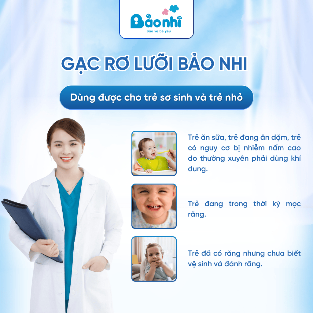 Gạc Rơ Lưỡi Bảo Nhi Tiêu Chuẩn 5SAO, Làm Sạch Răng, Lưỡi, Nướu và Khoang Miệng Cho Bé - 30Gói/Hộp
