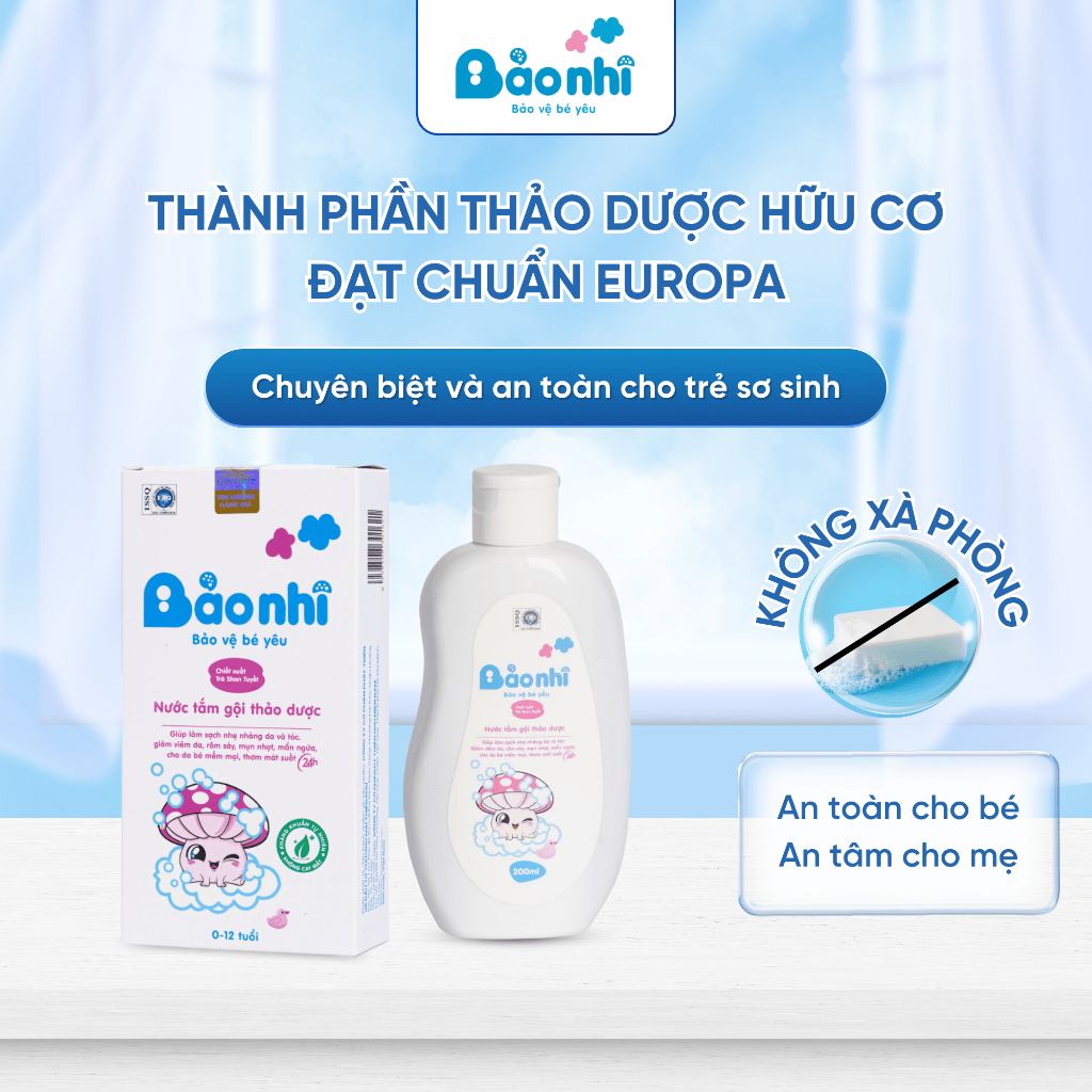 Nước Tắm Thảo Dược Bảo Nhi Giúp Giảm Mẩn Ngứa Và Rôm Sảy, Hỗ Trợ Làm Sạch, Mát Da Bé - Chai 200ml