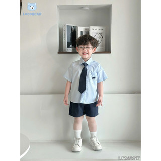 LCB Set sơ mi (kèm cà vạt) hoạ tiết thêu gấu cho bé trai chất liệu mềm nhẹ phong cách Hàn Quốc