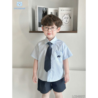 LCB Set sơ mi (kèm cà vạt) hoạ tiết thêu gấu cho bé trai chất liệu mềm nhẹ phong cách Hàn Quốc