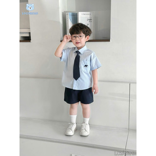 LCB Set sơ mi (kèm cà vạt) hoạ tiết thêu gấu cho bé trai chất liệu mềm nhẹ phong cách Hàn Quốc
