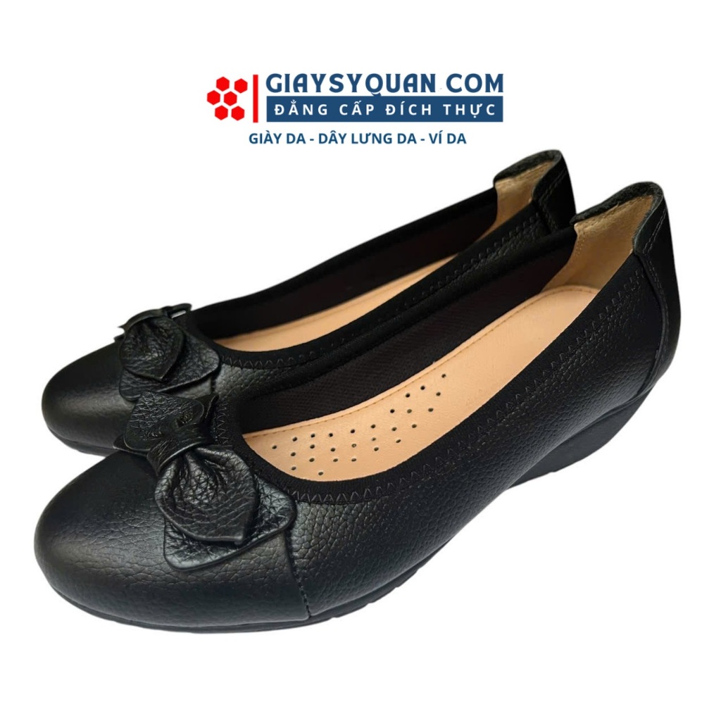 Giày búp bê đế xuồng da thật mềm đế cao 4cm, Giày Đồng Phục Nhà Hàng Khách Sạn