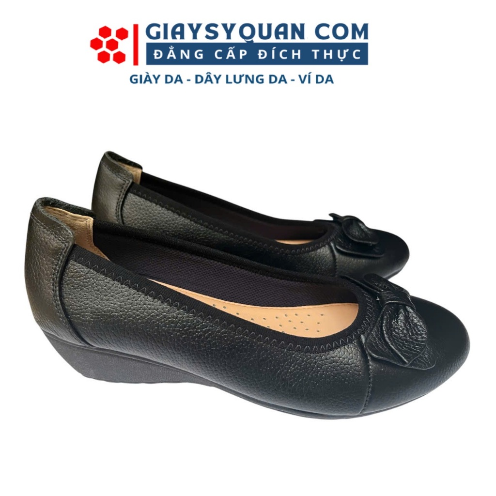 Giày búp bê đế xuồng da thật mềm đế cao 4cm, Giày Đồng Phục Nhà Hàng Khách Sạn