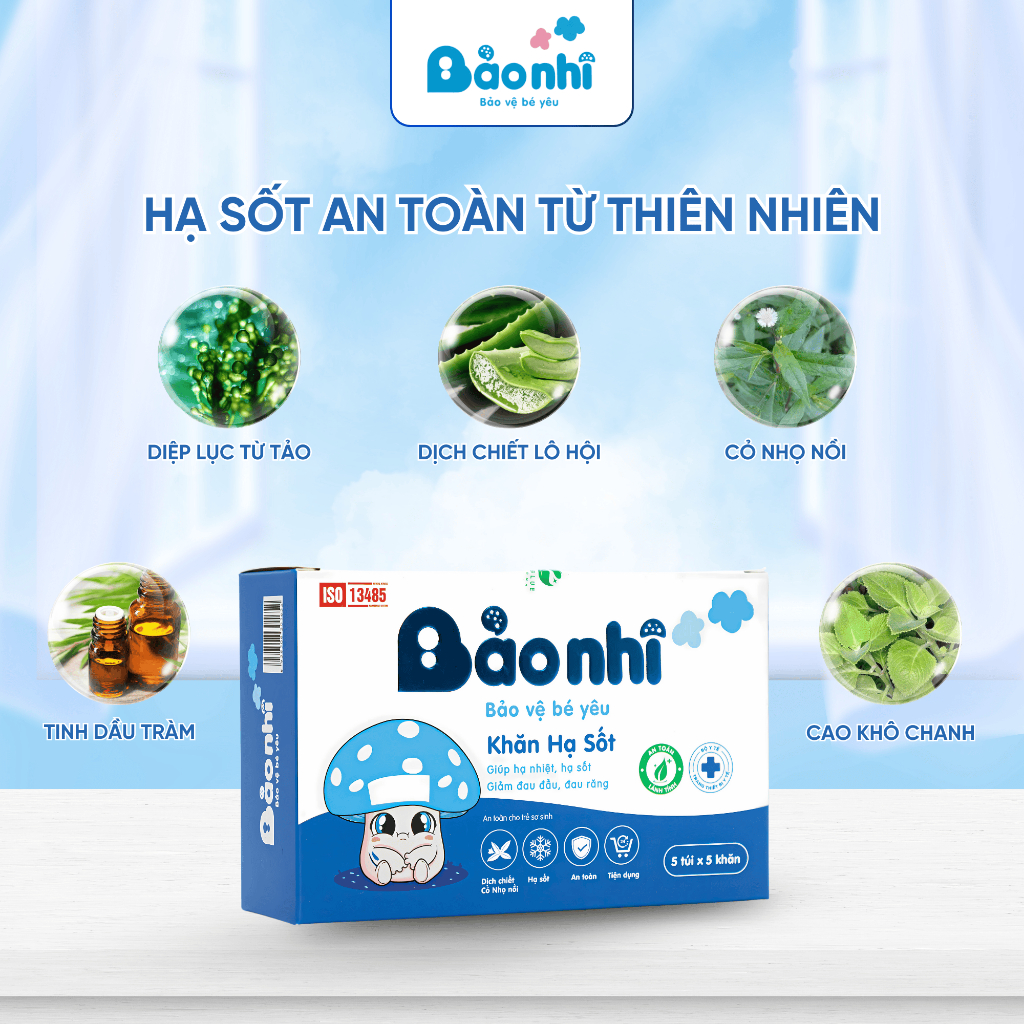 Khăn Lau Hạ Sốt Bảo Nhi Hạ Nhiệt, Giảm Sốt, Ngừa Co Giật, Làm Mát Rôm, Mẩn Ngứa, Muỗi Đốt 25 Khăn