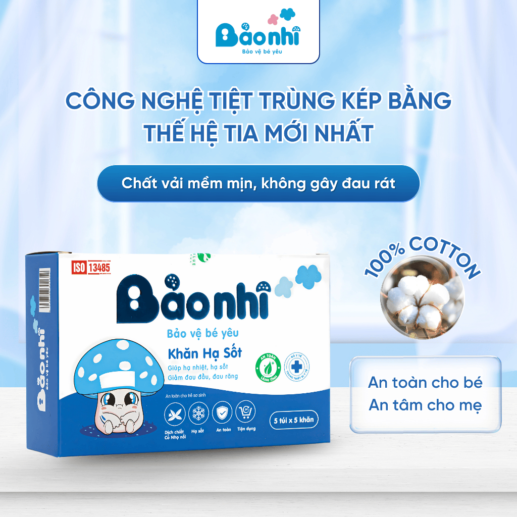 Khăn Lau Hạ Sốt Bảo Nhi Hạ Nhiệt, Giảm Sốt, Ngừa Co Giật, Làm Mát Rôm, Mẩn Ngứa, Muỗi Đốt 25 Khăn