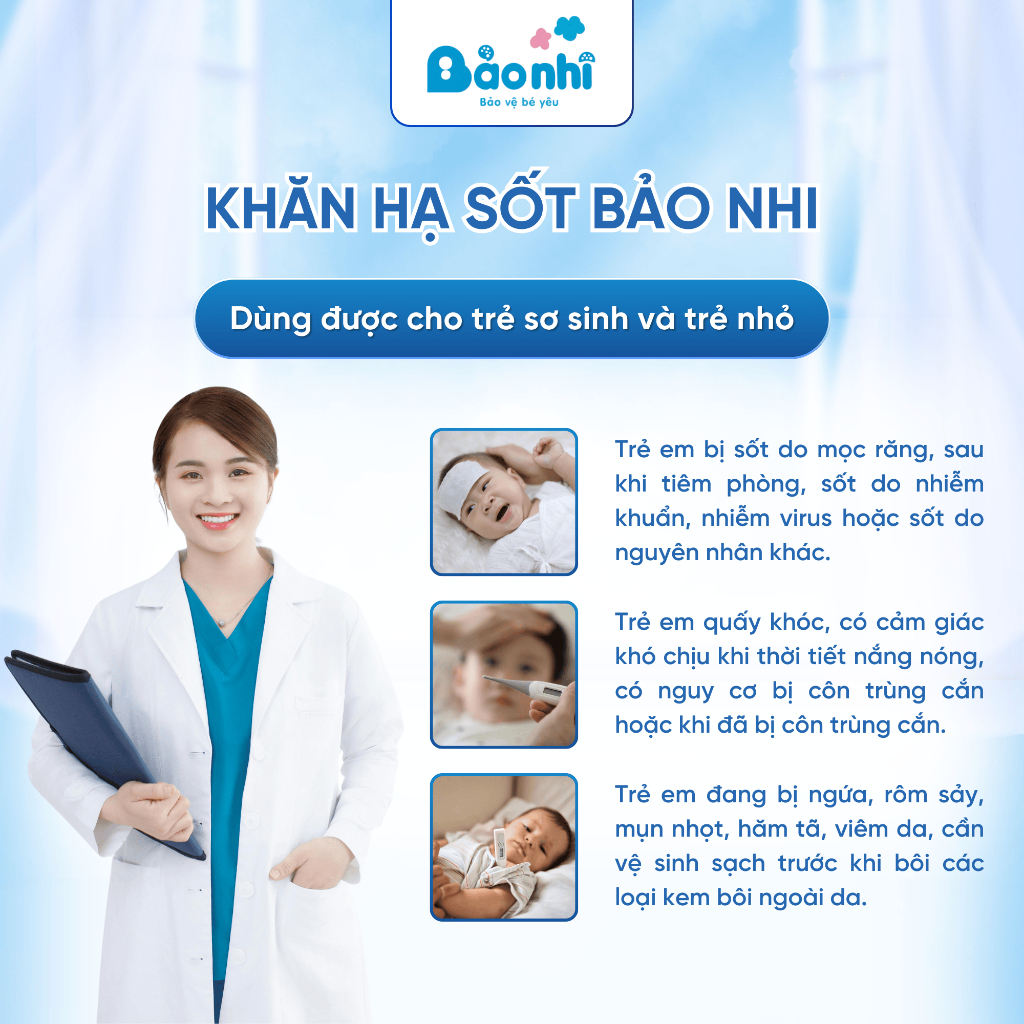Khăn Lau Hạ Sốt Bảo Nhi Hạ Nhiệt, Giảm Sốt, Ngừa Co Giật, Làm Mát Rôm, Mẩn Ngứa, Muỗi Đốt 25 Khăn
