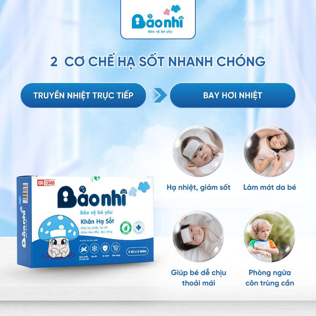 Khăn Lau Hạ Sốt Bảo Nhi Hạ Nhiệt, Giảm Sốt, Ngừa Co Giật, Làm Mát Rôm, Mẩn Ngứa, Muỗi Đốt 25 Khăn