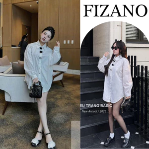 Áo sơ mi nữ, áo dài tay nữ đính hoa đá form overize chất thô mát sang chảnh Fizano HCOM25194